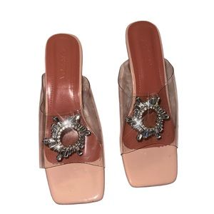 Clear Rhinestone Decor Wine Glass Heeled Mules